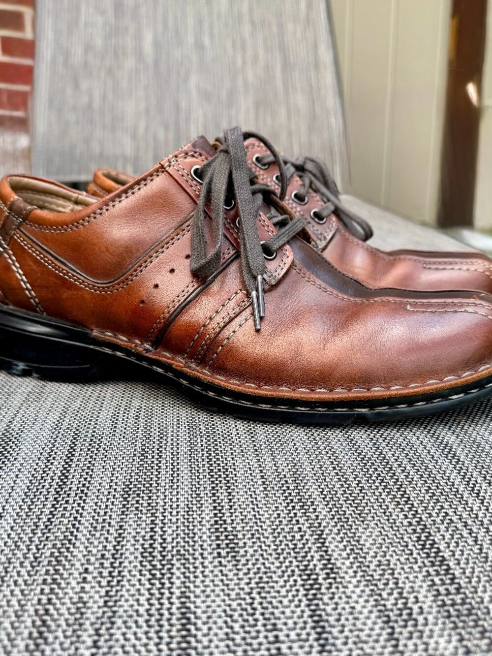 Clarks Touareg Vibe Bicycle Toe Oxford Shoes Brown Leather Mens Sz 9m